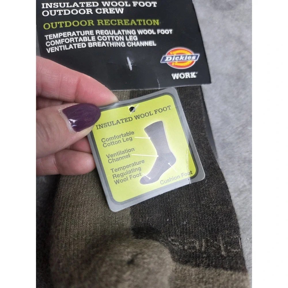 Dickies Insulated Wool Foot‎ Work Outdoor Crew Sock Brown Size 6-12